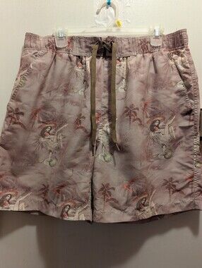 Paradise Shores Men's Large  Drawstring Board Shorts in Brown Senorita Print